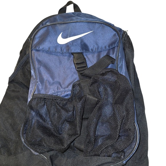 Nike Navy Blue Black Backpack Logo Front & Side Pocket Mesh Pockets Gym Travel - Picture 5 of 12